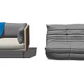 Modern Gray Sectional Sofa With Blue Throw Blanket And Plush Cushions Design 3d model