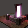 Ancient Stone Gateway With Glowing Portal Staircase And Flanking Pillars