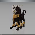 Fantasy Mythical Creature with White Horns Yellow Eyes Dark Body and Golden Collar Anklets Design