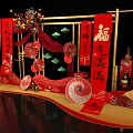 Chinese Style Photo Check in Spot With Red Decorations Fu Characters Lanterns Fans Golden Frames