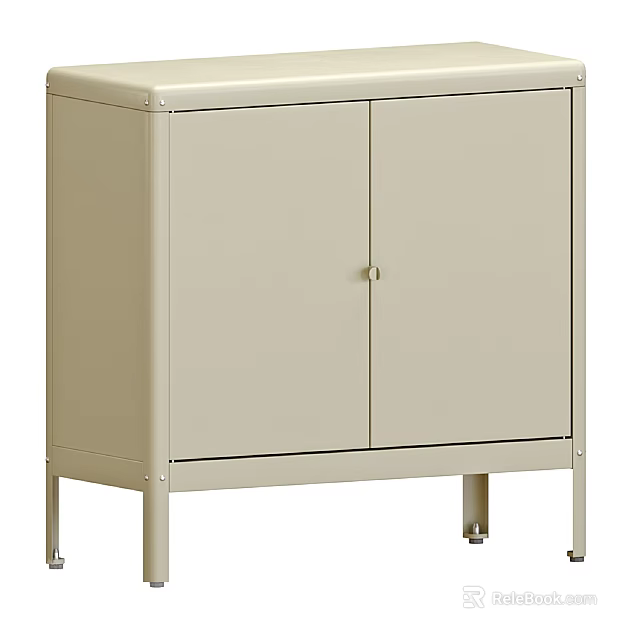 Simple Modern Entryway Side Cabinet With Beige Finish Metal Legs And Storage Doors 3d model 