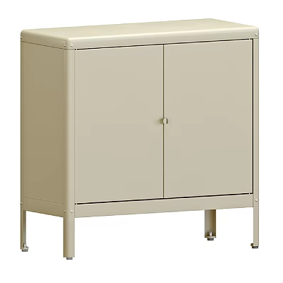 Simple Modern Entryway Side Cabinet With Beige Finish Metal Legs And Storage Doors 3d model