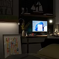 Modern Computer Monitor Desktop Setup With RGB Backlit Keyboard Headphones And Desk Accessories
