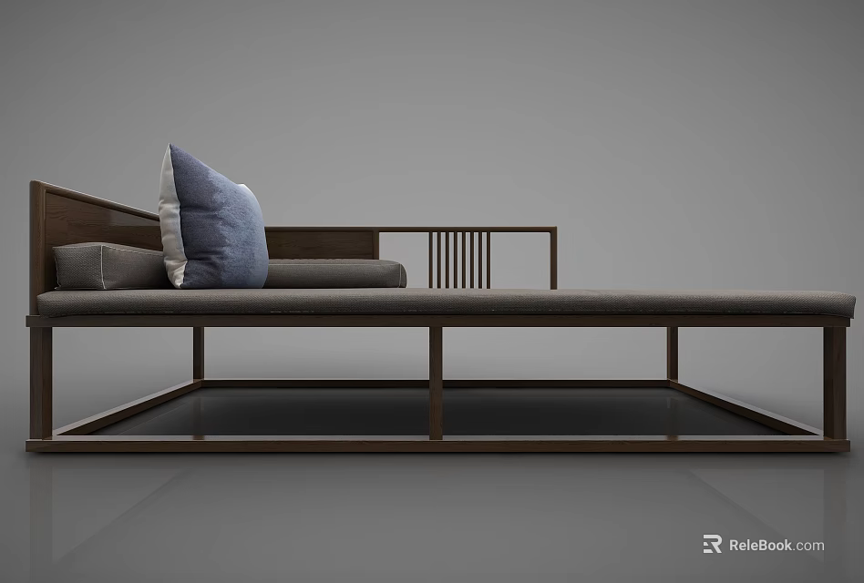 Modern Minimalist Chaise Lounge With Wooden Frame And Blue Cushion Design 3d model 