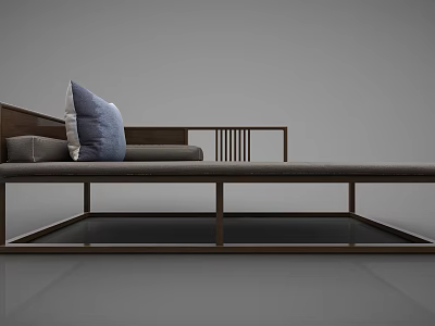 Modern Minimalist Chaise Lounge With Wooden Frame And Blue Cushion Design 3d model