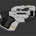 Futuristic Sci Fi Handgun Weapon With Metallic Silver White Body And Yellow Accents