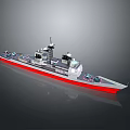 Warship Model With Gray Hull Red Bottom And Radar Antenna Systems 3d model