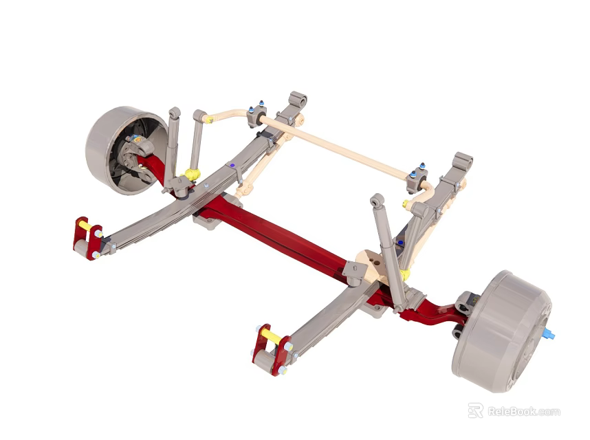 Detailed Mechanical Suspension Structure With Gray Wheels Red Frame And Components 3d model