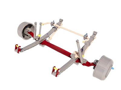 Detailed Mechanical Suspension Structure With Gray Wheels Red Frame And Components 3d model