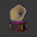 Classic Vintage Gramophone Design With Golden Horn Wooden Base And Cloth Cover