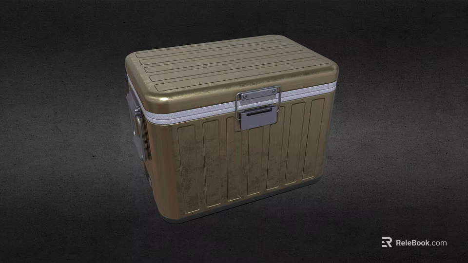 Golden Insulated Cooler Box With Striped Exterior And Secure Locking Latch 3d model 