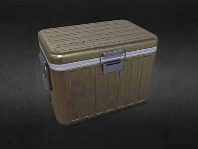 Golden Insulated Cooler Box With Striped Exterior And Secure Locking Latch 3d model