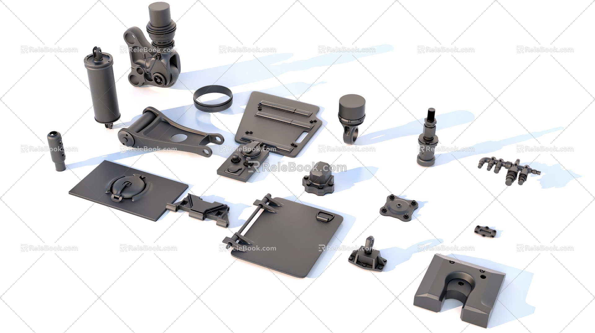 Hard surface mechanical parts combination of mechanical parts 3d model