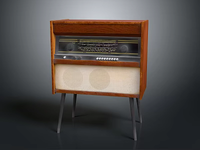 Retro Vintage Home Radio With Wooden Case Speakers And Stand Legs 3d model