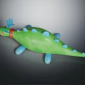 Soft Green Dinosaur Plush Toy With Blue Antler Horns Red Collar And Spots