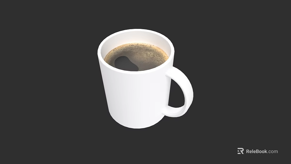White Ceramic Coffee Mug With Smooth Surface And Ergonomic Handle Filled With Hot Coffee 3d model 