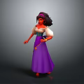 Animated 3D Female Character With Red Skin Purple Dress White Sleeves And Black Hair