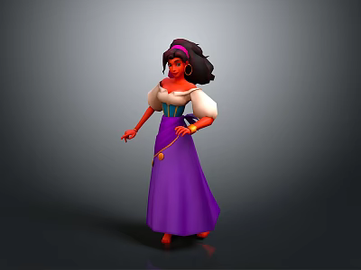 Animated 3D Female Character With Red Skin Purple Dress White Sleeves And Black Hair 3d model