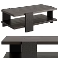 Modern Wooden Sofa and Coffee Table Set With Two Tier Shelf and Textured Legs