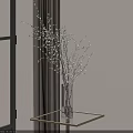 Glass Vase With White Flower Branches On Gold Frame Glass Table Near Window With Curtain