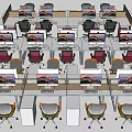 Modern Office Workstations With Multiple Desks Computer Monitors And Ergonomic Chairs 3d model