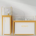 Elegant Display Shelves With Golden Frame White Cabinet Glass Display And LOGO