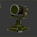 Green Camouflage Military Weapon With Circular Barrel Geometric Base Stand And Red Emblem