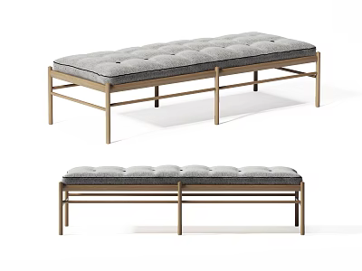 Modern Home Ottoman With Tufted Gray Cushion And Metal Frame Design 3d model