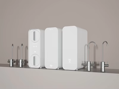 Sleek White Modern Kitchen Appliances With Compact Design And Chrome Faucets 3d model