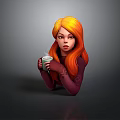 Stylized Cartoon Character With Orange Hair Purple Clothing Holding Green Cup With Steam