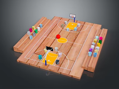 Wooden Basketball Court Model With Mini Figures Hoops And Basketball 3d model