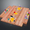 Wooden Basketball Court Model With Mini Figures Hoops And Basketball