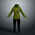 Green Casual Hoodie With Zip Up Front And Black Pants Design