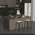Modern Kitchen Bar Counter With Gray Top Lighting And Two White Bar Stools