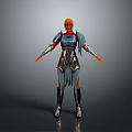 Standing Armored Character With Golden Hair Silver Blue Armor Cape And Metallic Guards