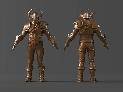 Bronze Armor With Horned Helmet Front And Back Views Detailed Design 3d model