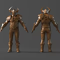 Bronze Armor With Horned Helmet Front And Back Views Detailed Design
