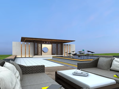 Modern Entrance Gate Design With Wooden Structure And Circular Window In Outdoor Patio 3d model