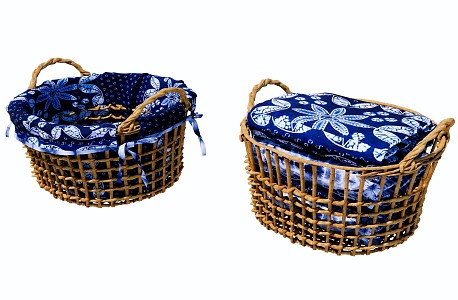 New Chinese Other Ornaments Bamboo Basket Dirty Clothes Basket Rattan Storage Basket Tie-dyed Fabric Bamboo Basket Bamboo Storage Basket 3d model