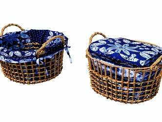 New Chinese Other Ornaments Bamboo Basket Dirty Clothes Basket Rattan Storage Basket Tie-dyed Fabric Bamboo Basket Bamboo Storage Basket 3d model