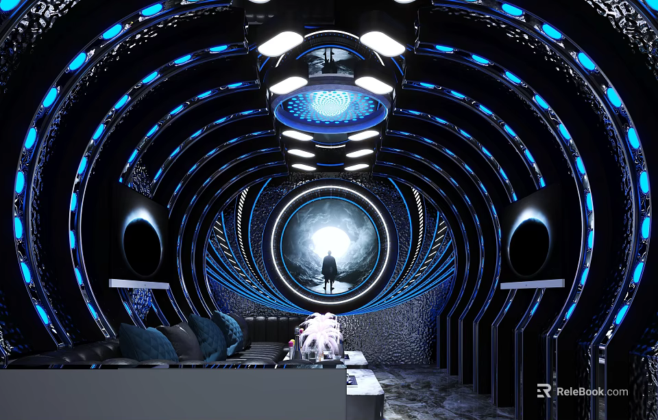 Futuristic KTV Interior With Modern Tech Inspired Design Blue Lighting And Circular Structure 3d model 