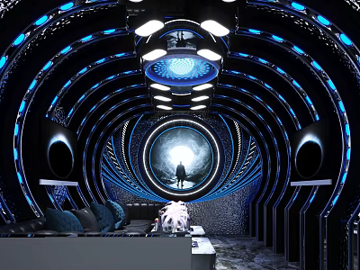 Futuristic KTV Interior With Modern Tech Inspired Design Blue Lighting And Circular Structure 3d model