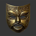 Intricate Golden Mask With Carved Decorative Patterns And Traditional Design