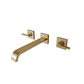 Modern Design Golden Brass Wall Mounted Faucet With Square Bases Long Spout And Knobs 3d model