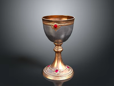 Intricate Sculpture Carving Of Gold And Silver Chalice With Red Gemstones 3d model