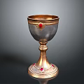 Intricate Sculpture Carving Of Gold And Silver Chalice With Red Gemstones