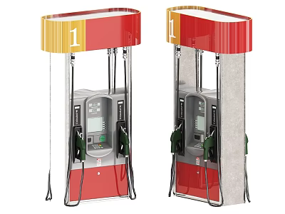 Industrial Fuel Dispensers With Red Yellow Top Double Units Digital Display And Fuel Nozzles 3d model