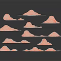 Pink Mountain Models With Multiple Peaks On Dark Background And Reflections