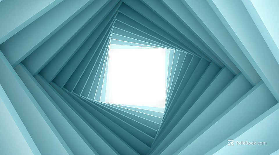 Blue Geometric Tunnel Design With Layered Stripes And Bright Center Square 3d model 