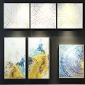 Diverse Abstract Paintings with Geometric Patterns Colorful Lines and Modern Wall Art Decor